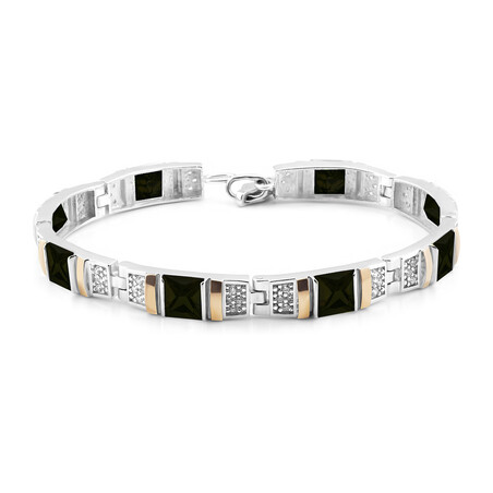 Bransoleta srebrna prostokąty z czarną cyrkonią i złote blaszki PX 050 BL_AU375 blaszka gold