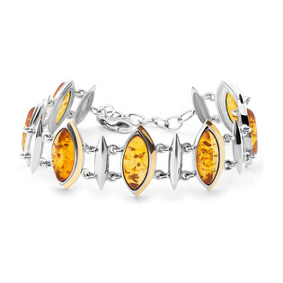 Bransoleta srebrna krople z bursztynem i złotą blaszką PX 153_AU375 blaszka gold