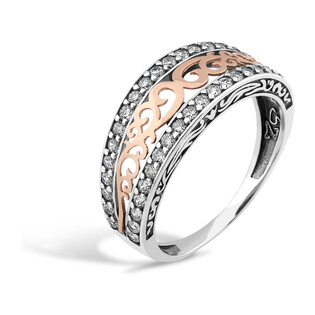 Pierścionek srebrny obrączkowy ażur z różowym złoceniem PX 238_AU375 blaszka gold