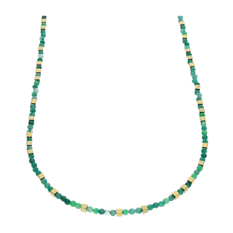 Naszyjnik z agatami, hematytem i pozłacanymi kostkami PA055 próba 925