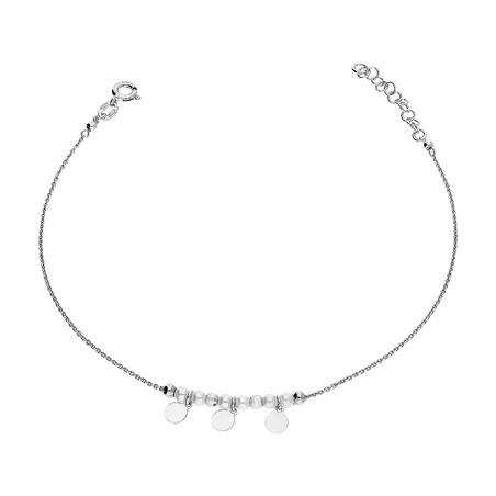 Bransoleta srebrna na nogę gładkie koła i perły jubilerskie PW 462 perła b+koła bl wisz x3 próba 925