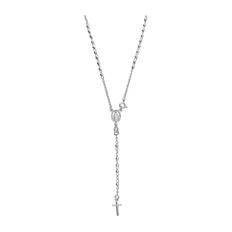 Naszyjnik srebrny różaniec z grawerowanymi paciorkami PW438 ROD próba 925