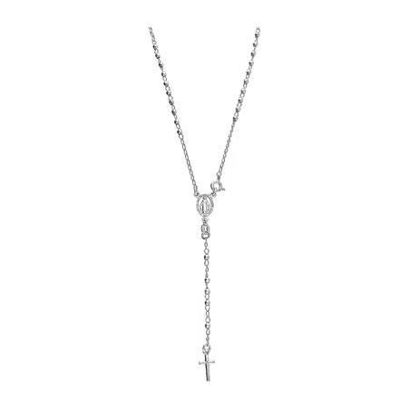 Naszyjnik srebrny różaniec z grawerowanymi paciorkami PW438 ROD próba 925