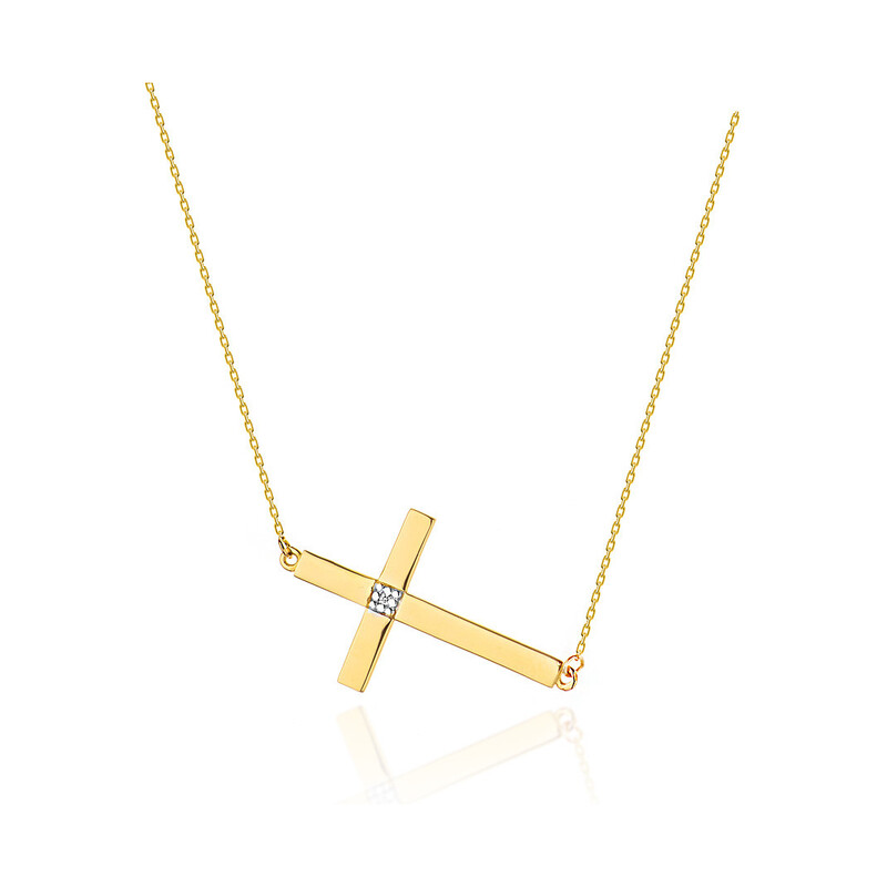 Naszyjnik 0,005ct krzyż bokiem/rolo BE C-10 próba 585