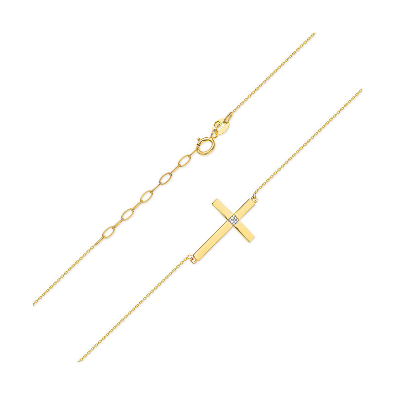 Naszyjnik 0,005ct krzyż bokiem/rolo BE C-10 próba 585