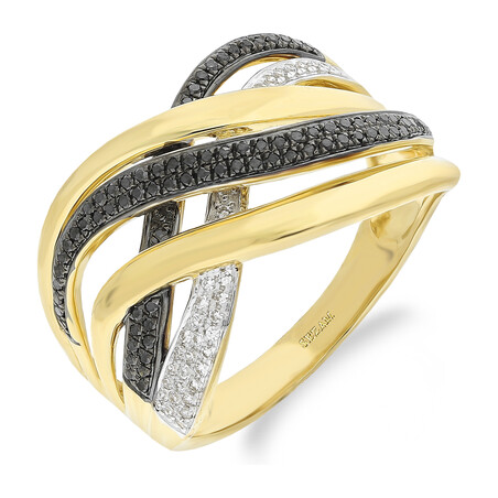 Pierścionek złoty DUBAJ z białymi i czarnymi diamentami AW 67880 YW b+cz diamenty próba 585