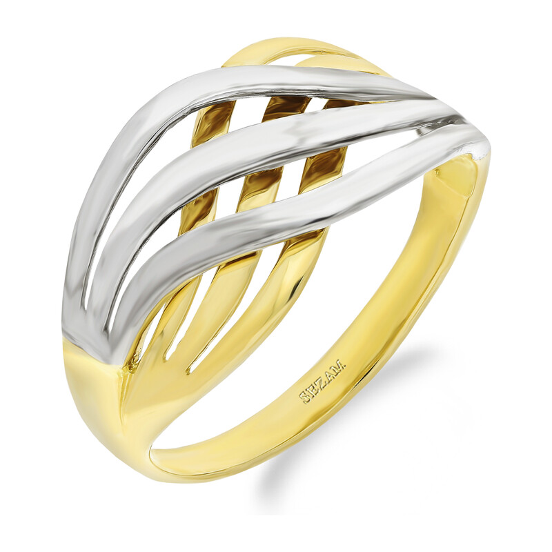Pierścionek złoty nakładane fale w dwóch kolorach DJ290 próba 585