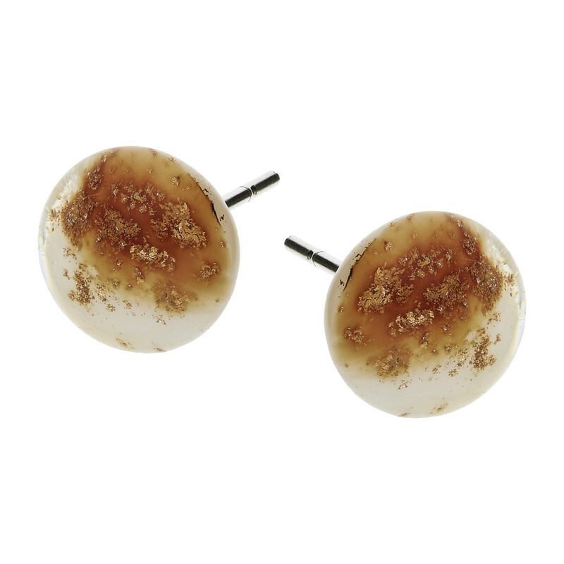 Kolczyki z biało-brązowo-złotym szkłem murano/sztyft KQ176 próba 925