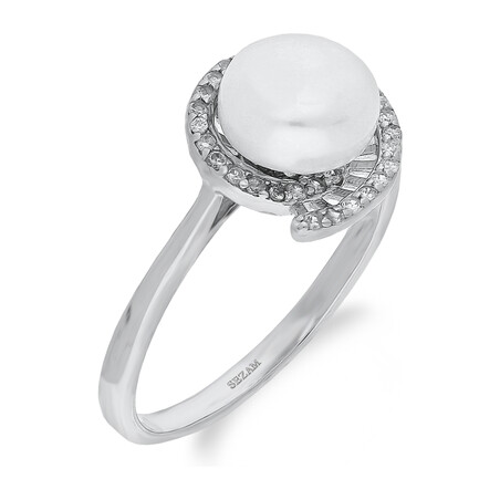 Pierścionek srebrny perła na ślimaku z cyrkoniami PA006 próba 925