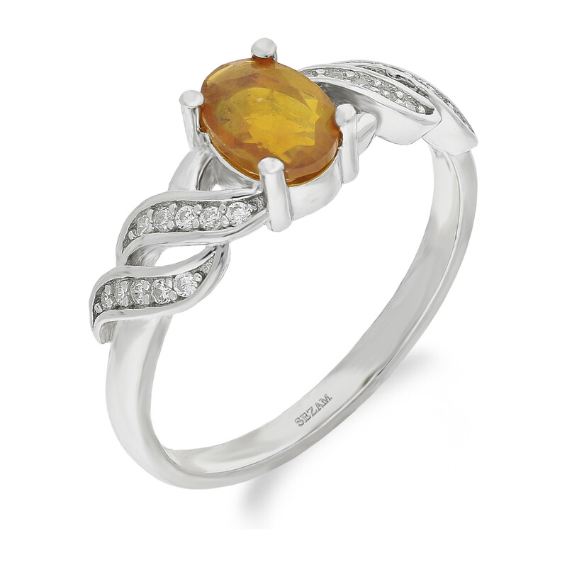 Pierścionek srebrny pomarańczowy opal jubilerski i fale z cyrkoniami PA007 próba 925