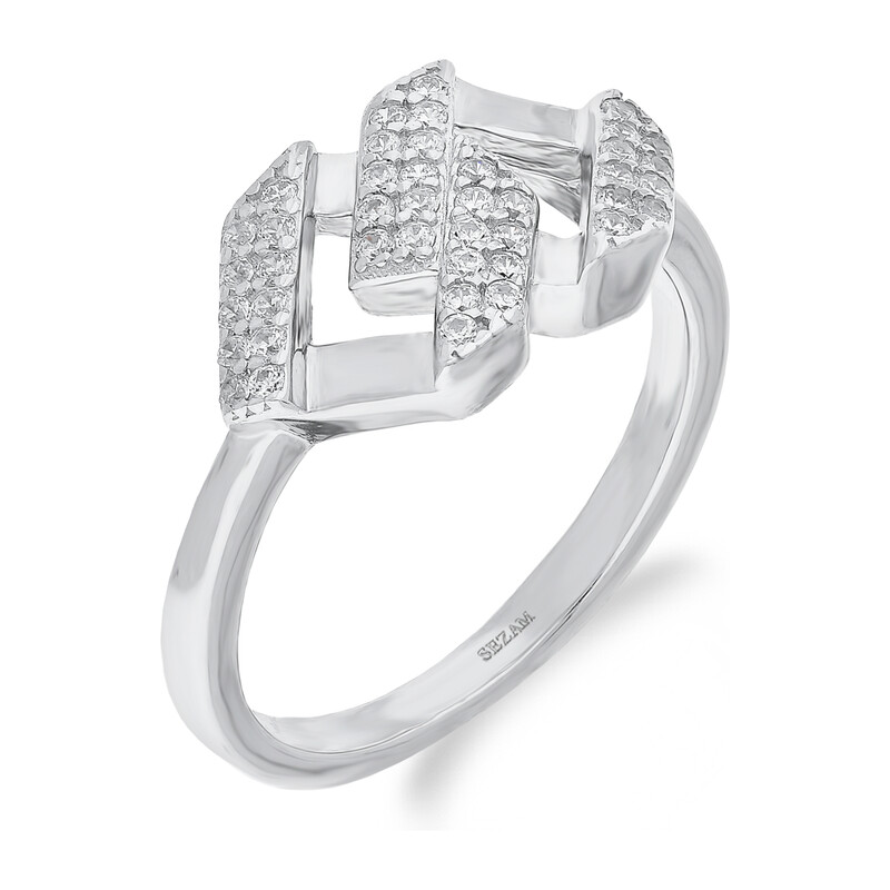 Pierścionek srebrny zaplecione romby z cyrkoniami PA029 próba 925