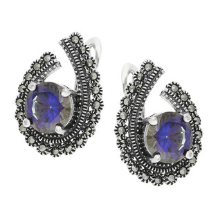 Kolczyki srebrne z fioletową cyrkonią w otwartej kropli/ang.zap. PA035 fiolet próba 925