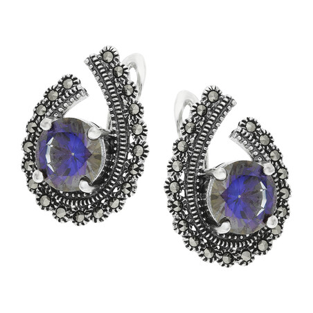 Kolczyki srebrne z fioletową cyrkonią w otwartej kropli/ang.zap. PA035 fiolet próba 925