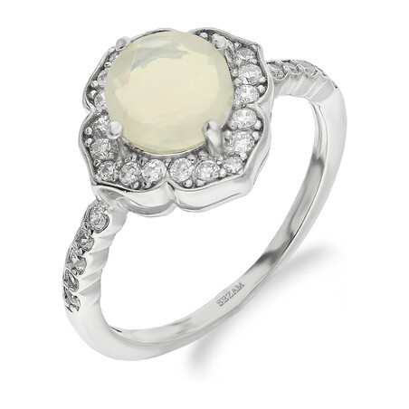 Pierścionek srebrny kwadratowa markiza z cyrkoniami i białym opalem PA037 próba 925