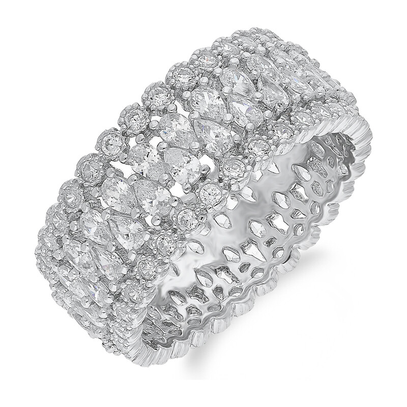 Pierścionek srebrny krople z cyrkoniami i cyrkonie po bokach PA096 próba 925