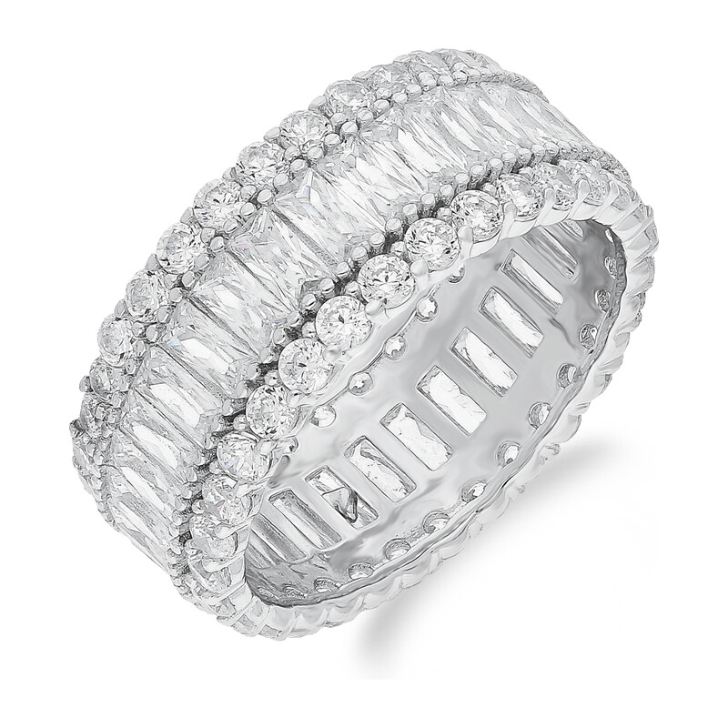 Pierścionek srebrny bagiety i cyrkonie po bokach PA097 próba 925