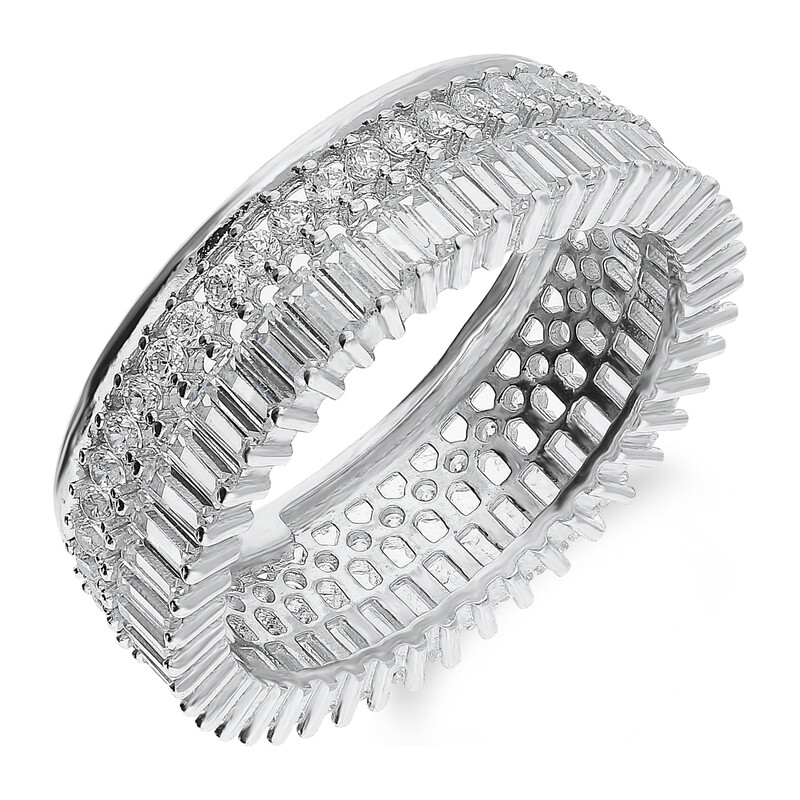 Pierścionek srebrny bagiety i okrągłe cyrkonie PA099 próba 925