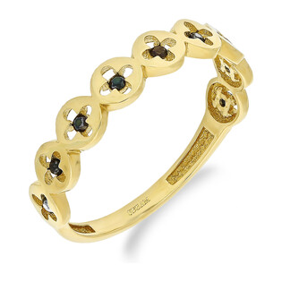 Pierścionek złoty obrączkowy kwiaty z czarnymi cyrkoniami S3 ZDY-004 black próba 585