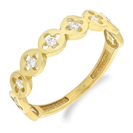 Pierścionek złoty obrączkowy kwiatki z białymi cyrkoniami S3 ZDY-004 próba 375