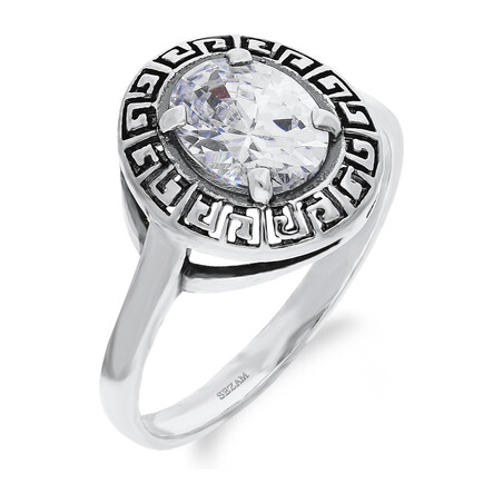 Pierścionek srebrny owalna cyrkonia i motyw greki SZ173 próba 925