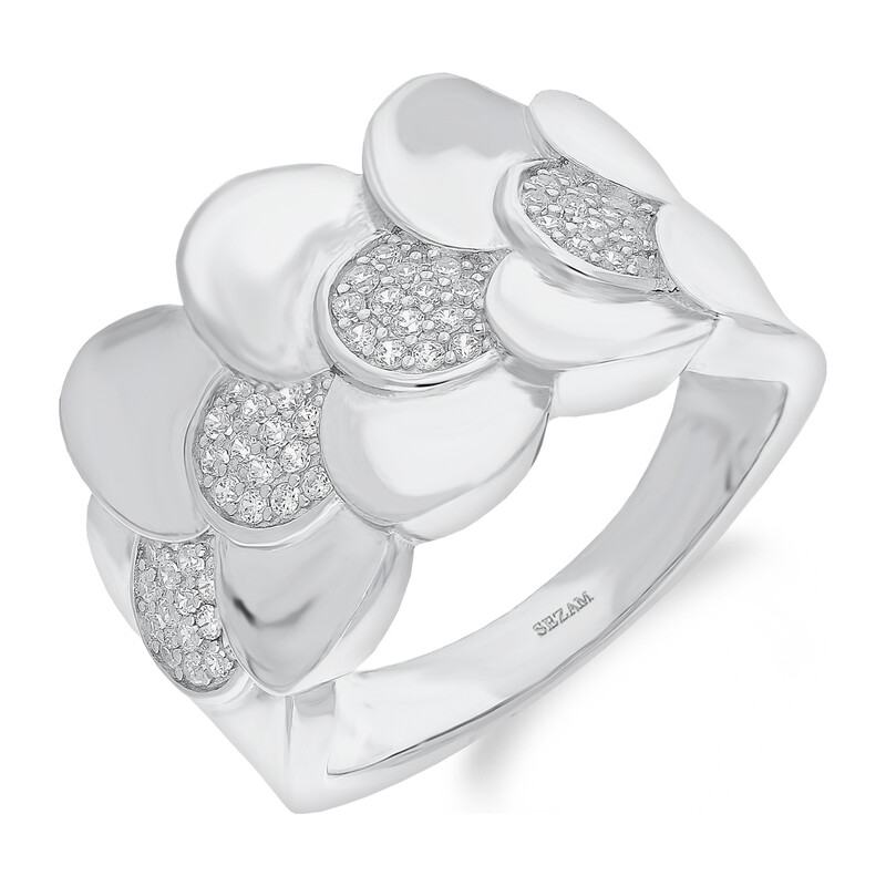 Pierścionek srebrny nakładane koła gładkie i z cyrkoniami TB 17138 próba 925