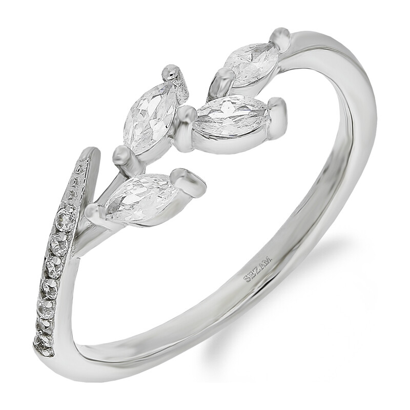 Pierścionek srebrny gałązka z białymi cyrkoniami TB 17934 próba 925