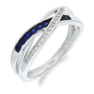 Pierścionek srebrny przeplatanka z białymi i niebieskimi cyrkoniami TB 18800 próba 925