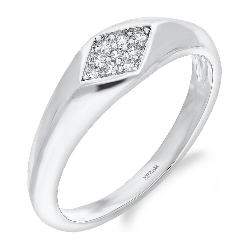 Pierścionek srebrny romb z białymi cyrkoniami TB 19370 próba 925