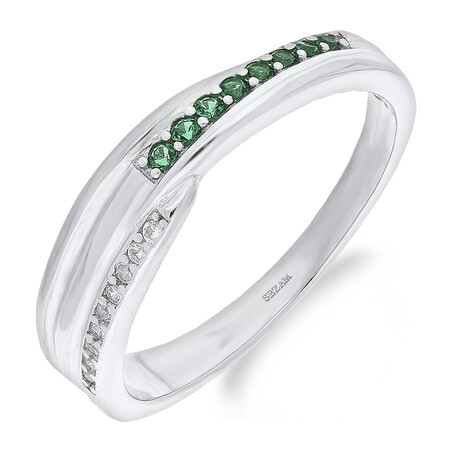 Pierścionek srebrny z rzędem białych i zielonych cyrkonii  TB 19975 próba 925