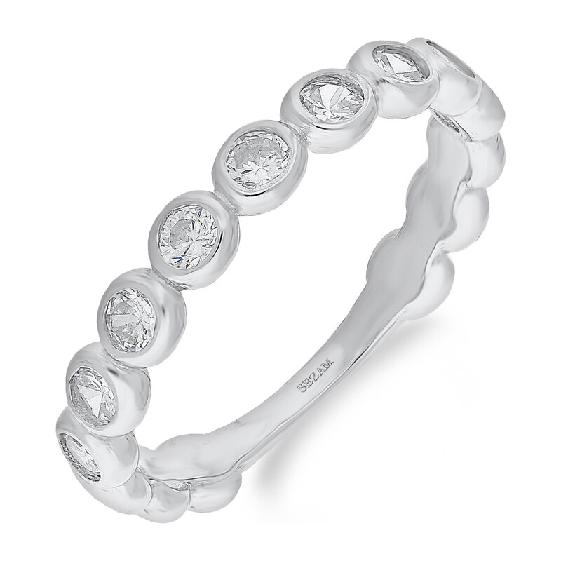 Pierścionek srebrny cyrkonie w okrągłych oprawach i gładkie koła TB 19977 próba 925