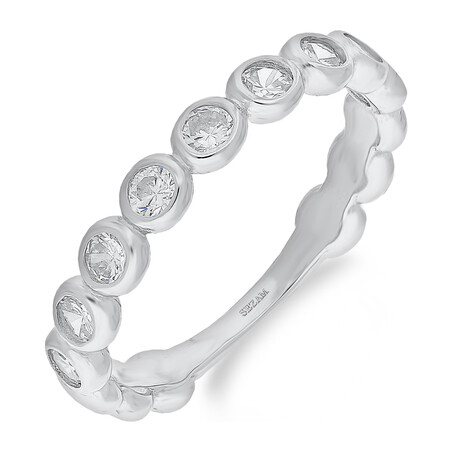 Pierścionek srebrny cyrkonie w okrągłych oprawach i gładkie koła TB 19977 próba 925