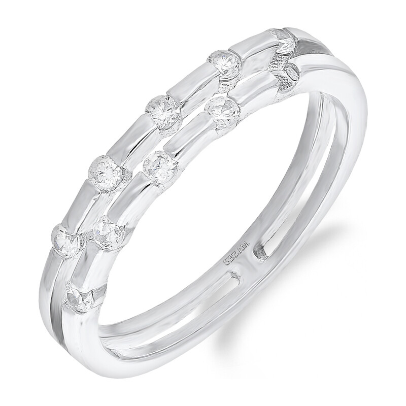 Pierścionek srebrny podwójny z białymi cyrkoniami TB 19985 próba 925