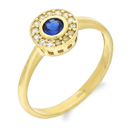 Pierścionek złoty szafirowa okrągła cyrkonia ZQ 510 SA próba 375