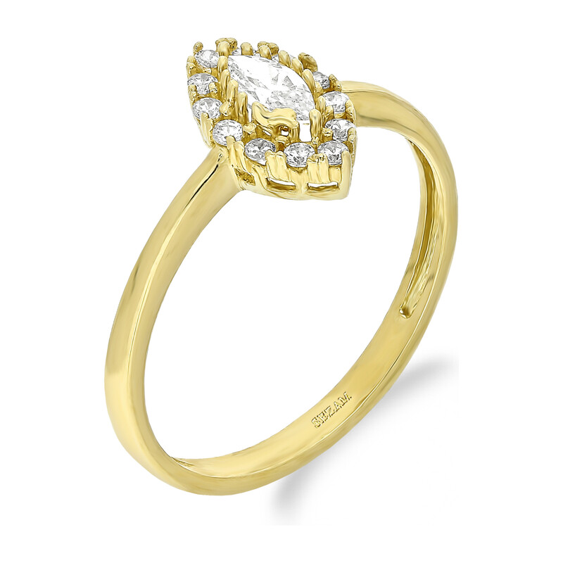 Pierścionek złoty biała cyrkonia w kształcie łezki ZQ 527 próba 585