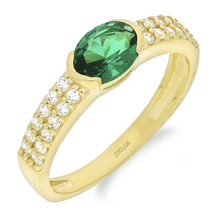 Pierścionek złoty z owalną zieloną cyrkonią  ZQ 541 EM próba 375