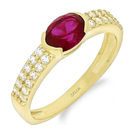 Pierścionek z owalną czerwoną cyrkonią ZQ 541 RUB próba 375