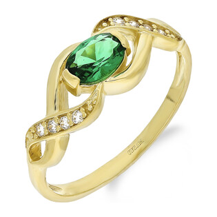 Pierścionek złoty zielona owalna cyrkonia i fale ZQ 557 EM próba 375