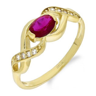 Pierścionek złoty czerwona owalna cyrkonia i fale ZQ 557 RUB próba 375