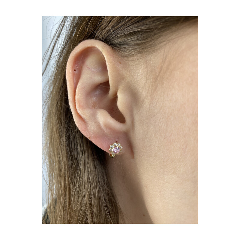 Kolczyki złote kwiatki z cyrkoniami dla dziecka, angielskie zapięcie nr MZ T5-D155 próba 585 Sezam - 1