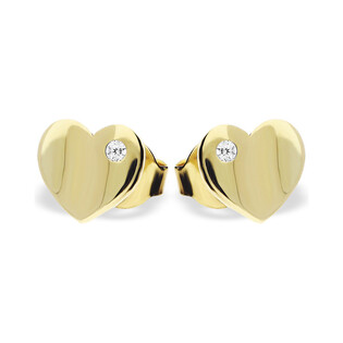 Kolczyki złote gładkie serce z cyrkonią/sztyft MZ T5-ES-189-CZ próba 375