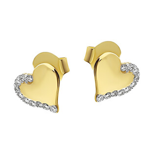 Kolczyki złote serce blask z cyrkoniami z boku próba 585