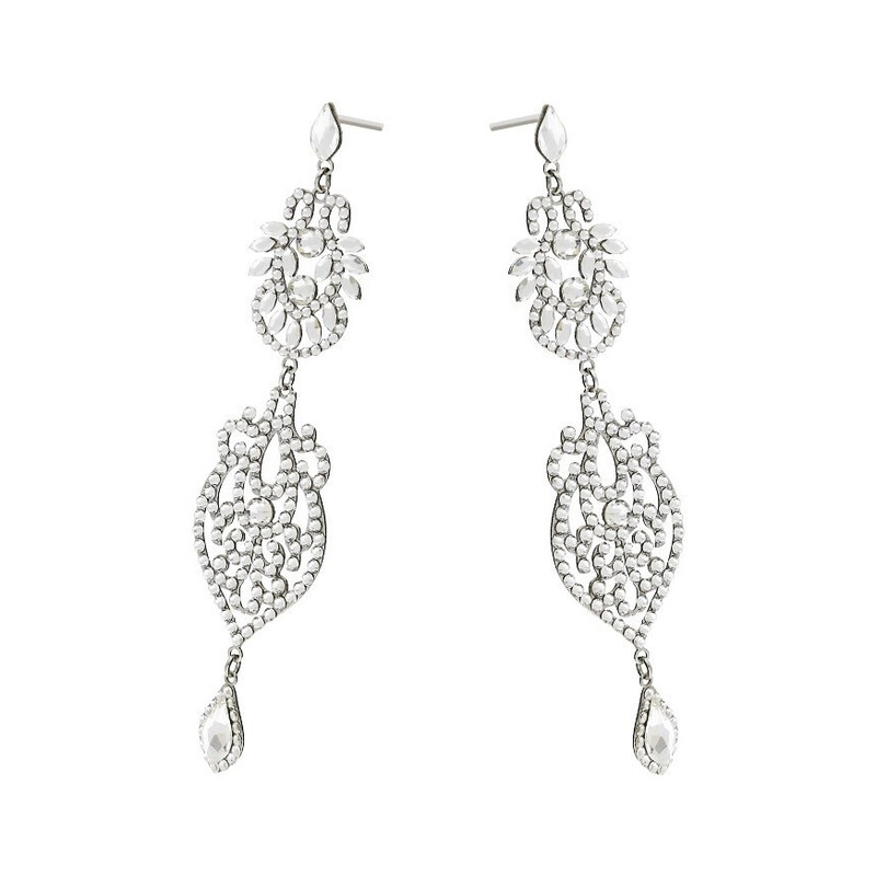 Wiszące kolczyki srebrne GRACE z kryształkami Swarovski RD 739+743-1 crystal próba 925 Sezam - 1