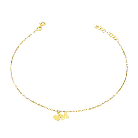 Bransoleta pozłacana na nogę serce z literką M TB 17315 M z sercem bl-anker próba 925