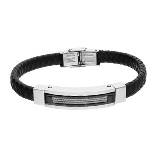 Bransoleta męska prostokąt z linkami na czarnej plecionce BRX1568 BLACK