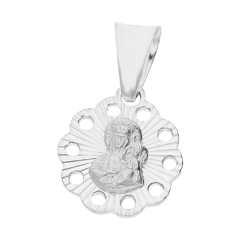 Medalik srebny z wizerunkiem Matki Boskiej Częstochowskiej w kwiatku nr MV MD069 z próba 925