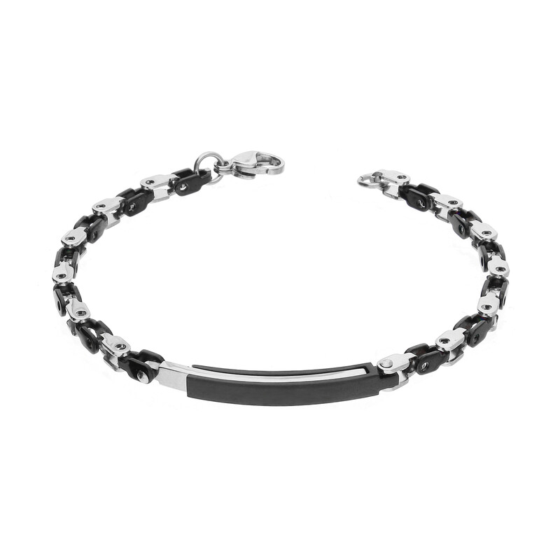 Bransoleta męska czarna blaszka i prostokątne ramki EX066