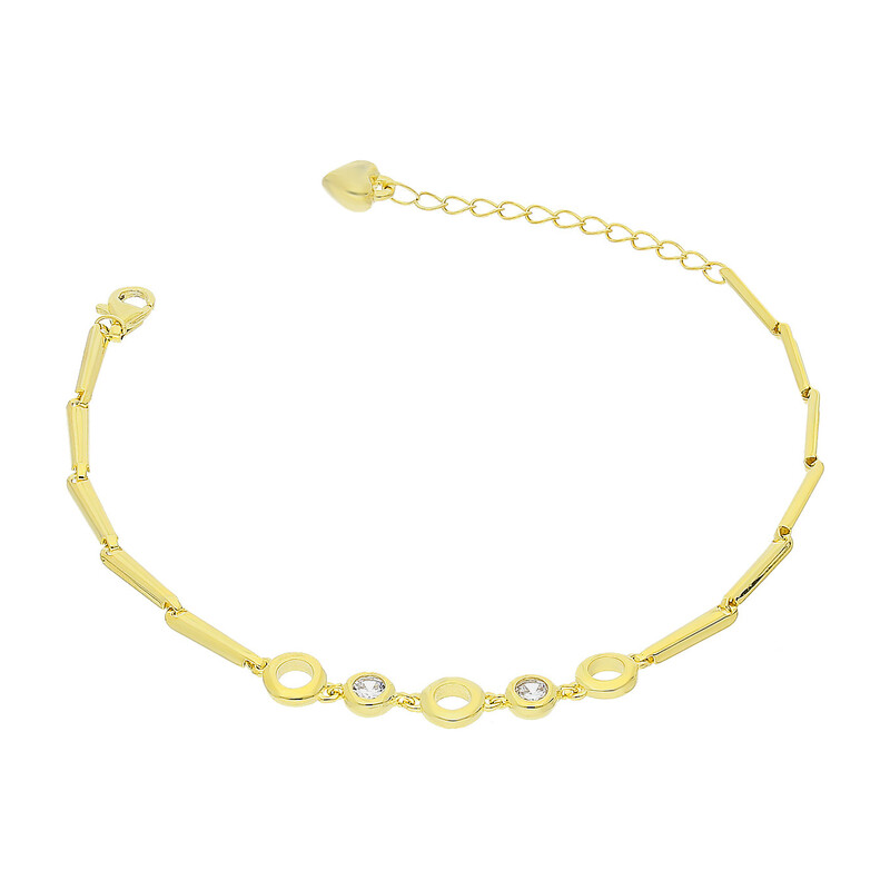 Bransoleta pozłacana koła ramki i białe cyrkonie A01029 GOLD próba 925