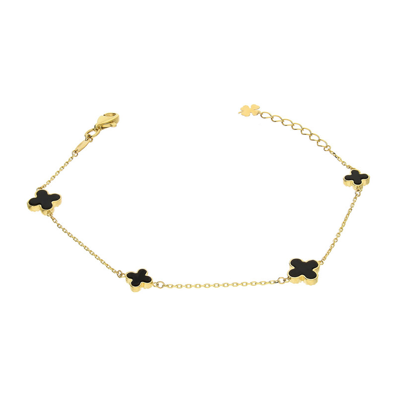 Bransoleta złota koniczynki z czarną masą perłową/rolo AR FOR6B0802-VIII-AC próba 375