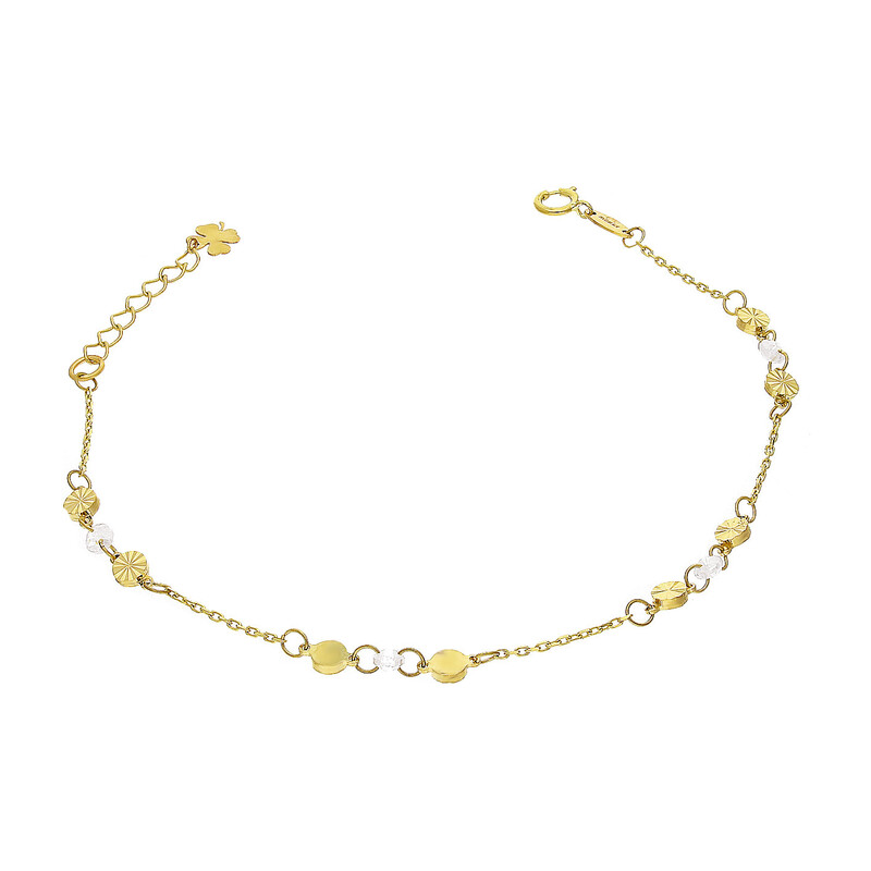 Bransoleta złota grawerowane koła i białe cyrkonie/rolo AR FOR6B1218-III-2-DC próba 375