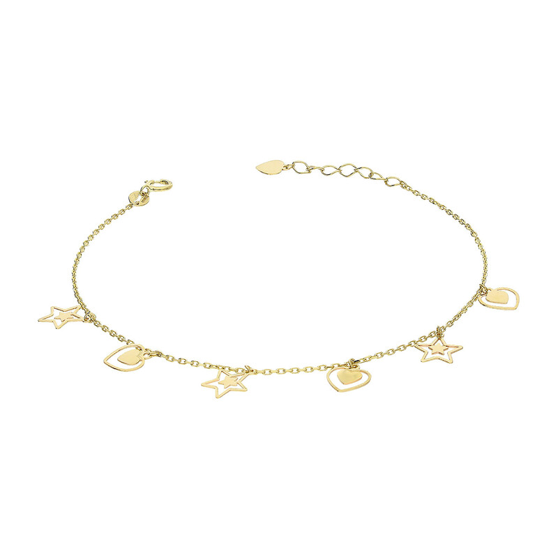 Bransoleta złota wiszące gwiazdki i serca/rolo AR X6FOR6B6034-IX próba 375